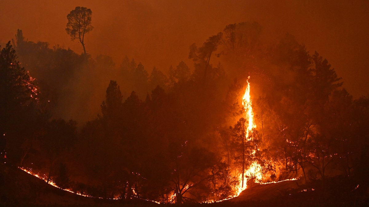 The Glass Fire burns in the hills of Calistoga, Calif., on Monday, Sept. 28, 2020. Calistoga is under mandatory evacuation on Monday night.