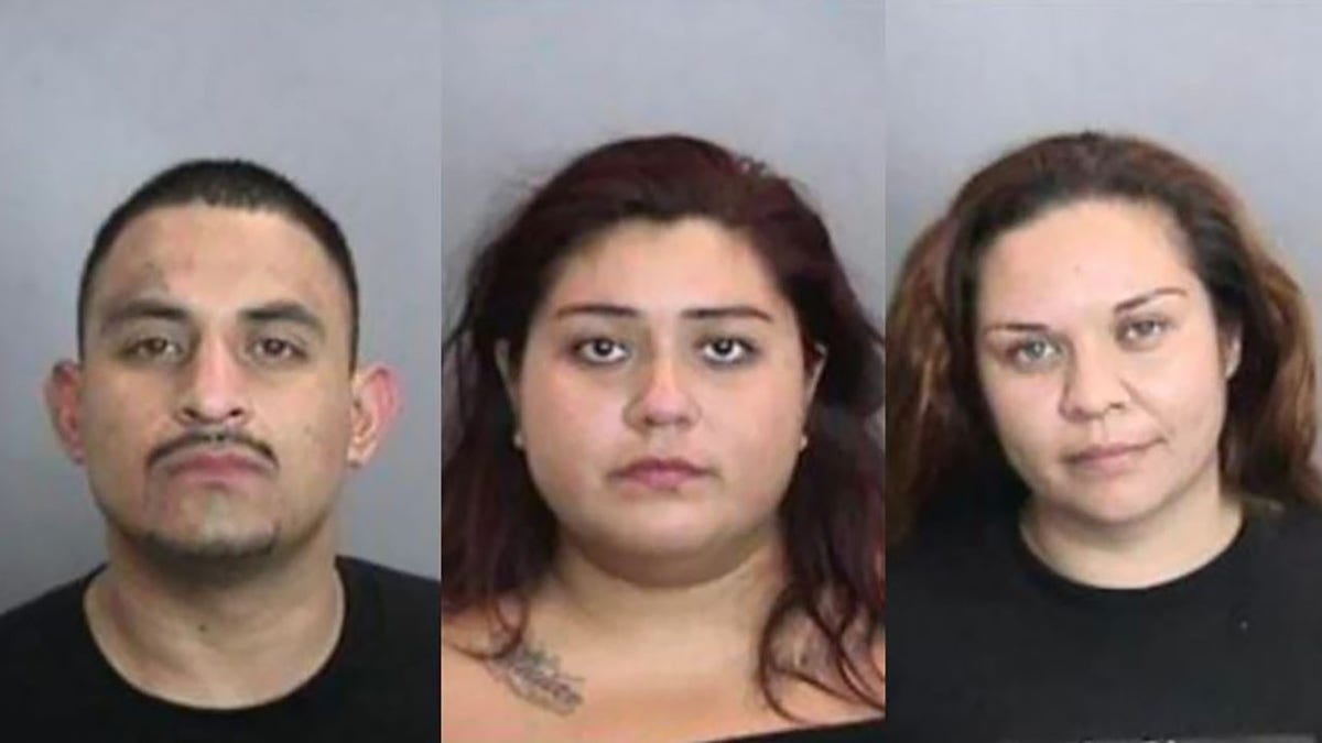 Omar Sanchez, left, Yesenia Escareno, center, and Adriana Gomez were arrested after Jose DeJesus Berrelleza died trying to prevent his work van from being stolen Tuesday morning, authorities say. (Anaheim Police)