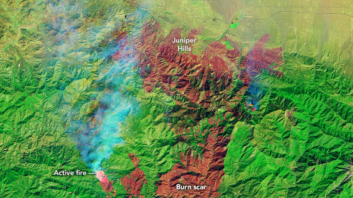The burn scar can be seen from the Bobcat Fire on Sept. 17, 2020