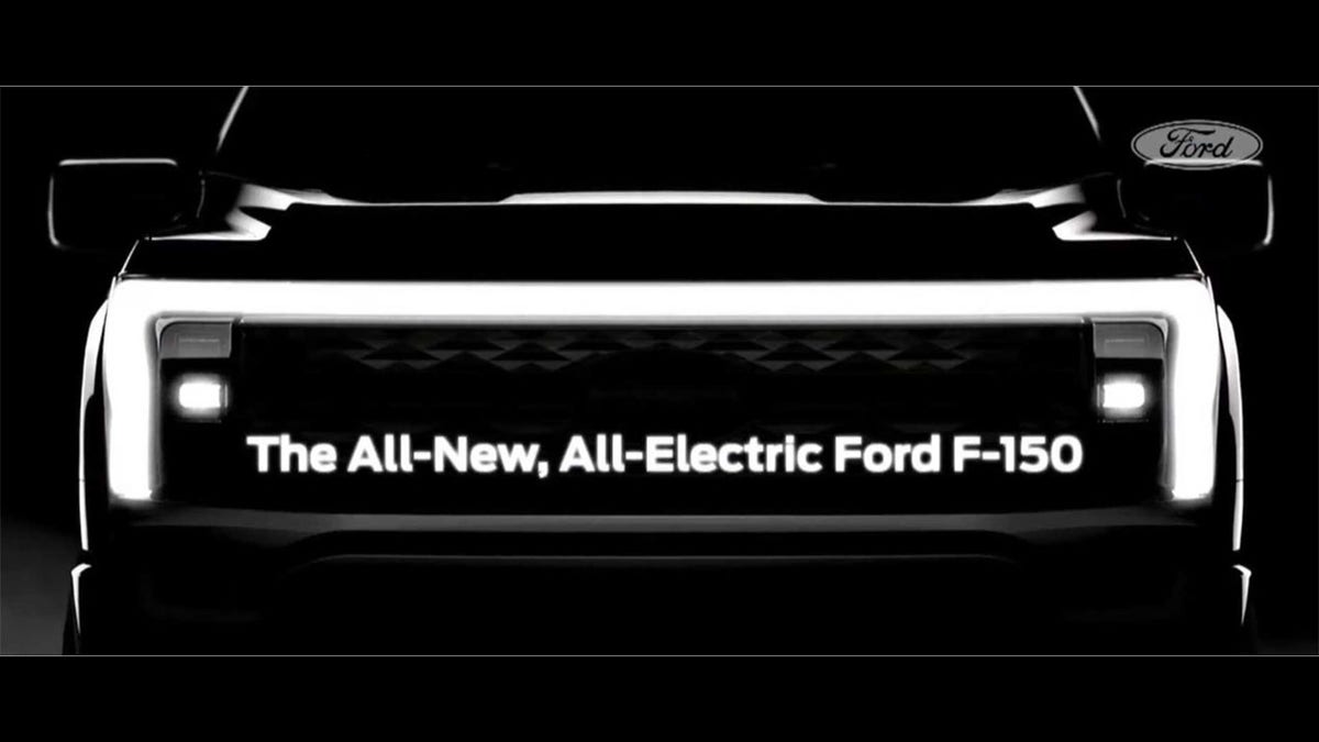 Teaser image shows the front of the first electric F-150.