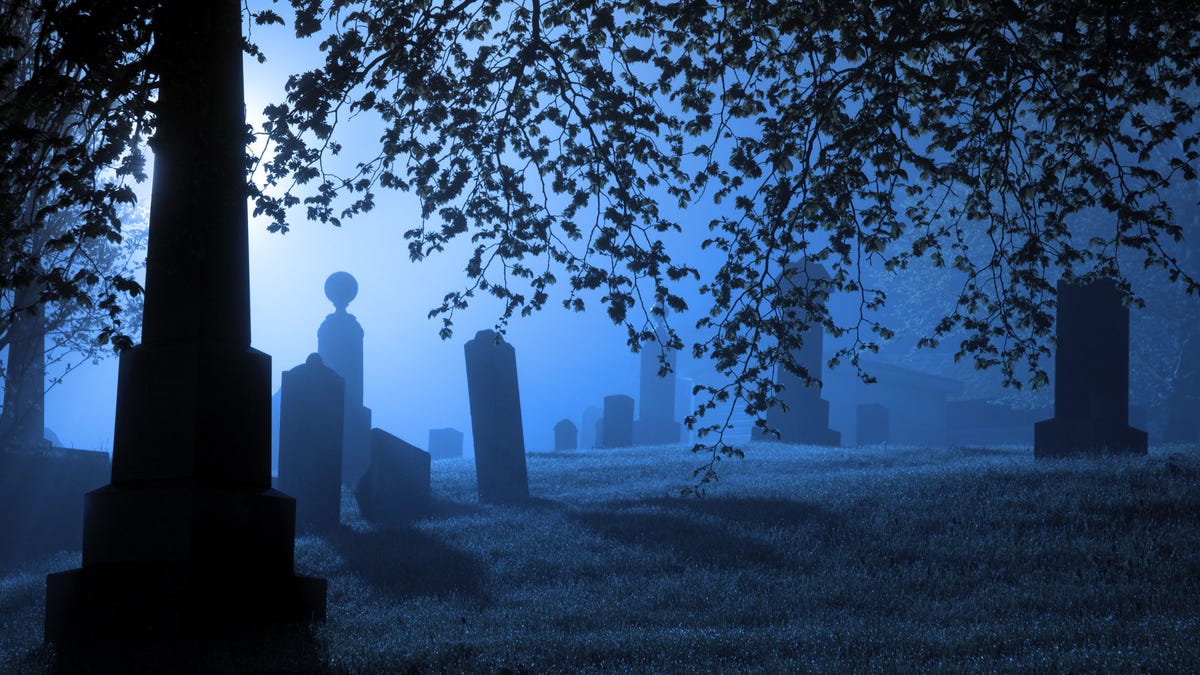 Spooky blue graveyard