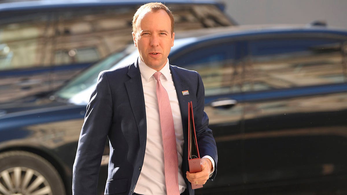 Britain's Health Secretary Matt Hancock arrives to attend a cabinet meeting of senior government ministers at the Foreign and Commonwealth Office FCO in London, Tuesday Sept. 1, 2020. (Toby Melville/Pool via AP)