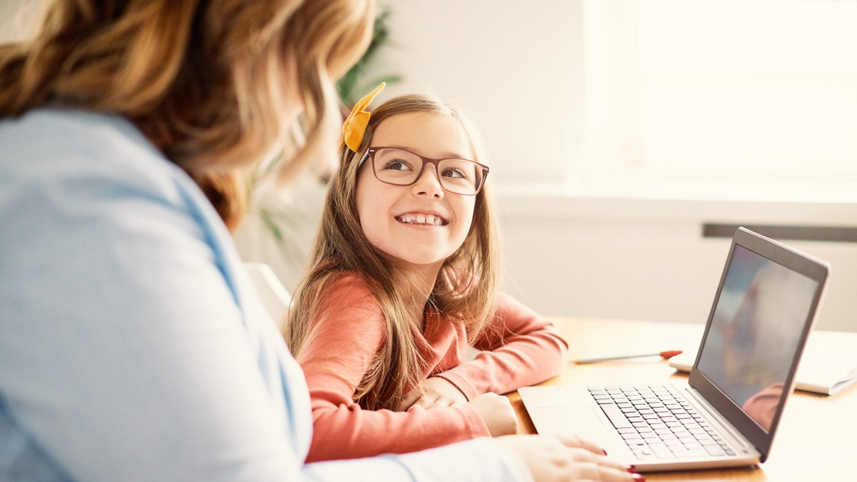 mother and daughter with computer