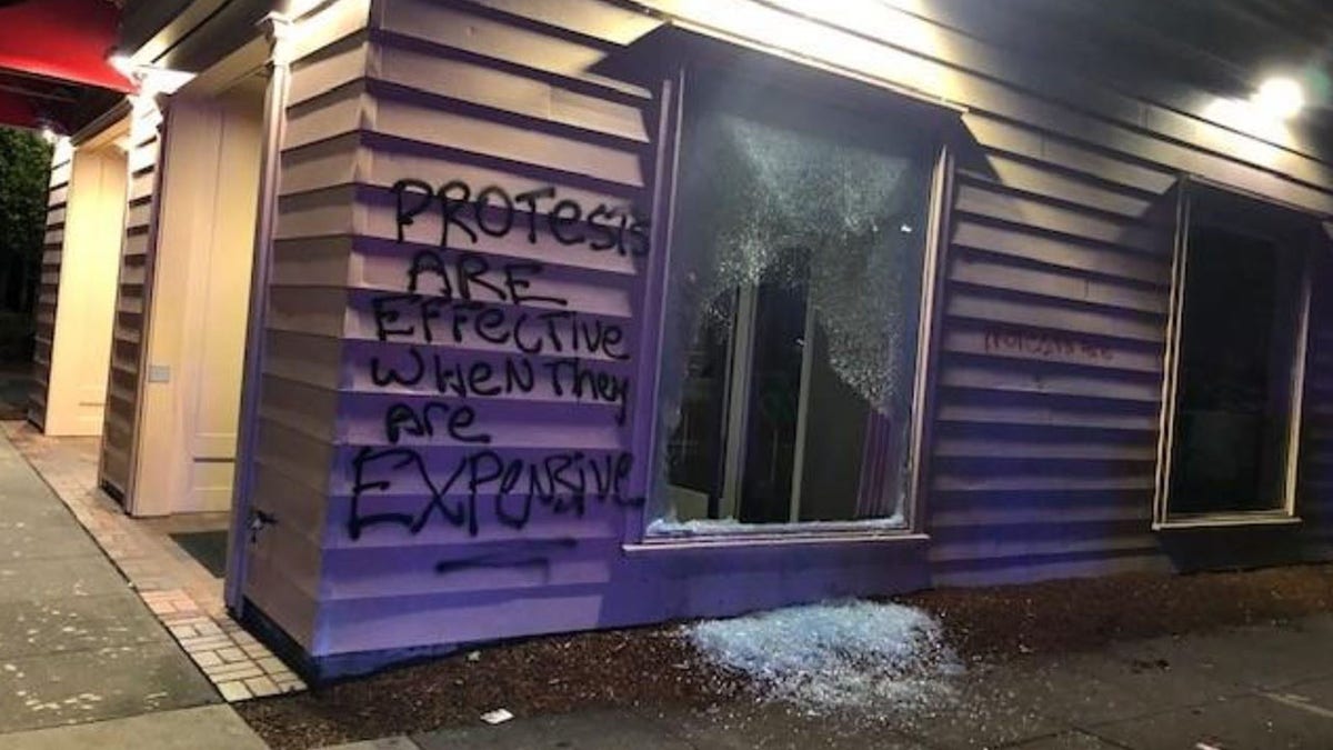 Vandalism during the June 25 protest for which Charles Randolph Comfort was federally charged with civil disorder. 