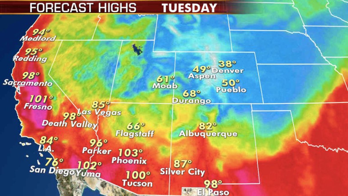 Temperatures will plunge across the Mountain West by Tuesday.
