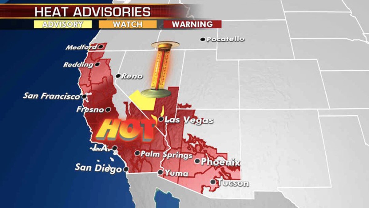 Excessive heat warnings stretch from the Southwest up through Oregon on Monday.