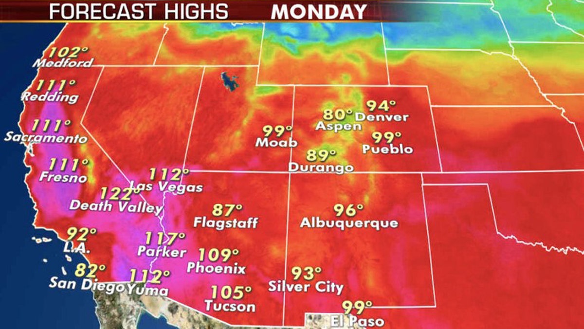 Forecast high temperatures for Labor Day.