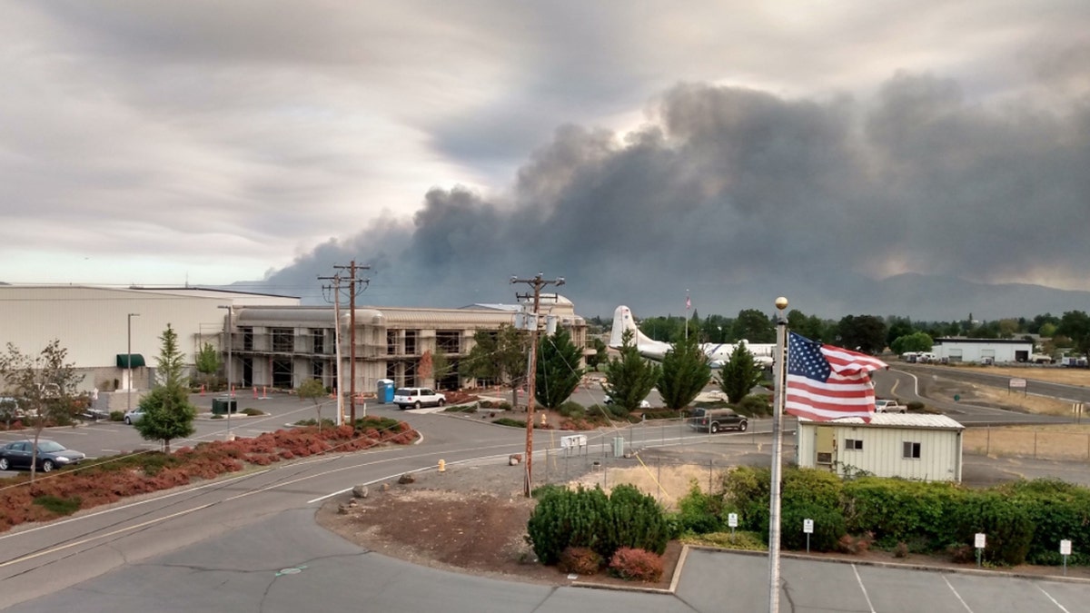 Smoke from wildfires near Medford, Ore. on Tuesday, Sept. 8, 2020.