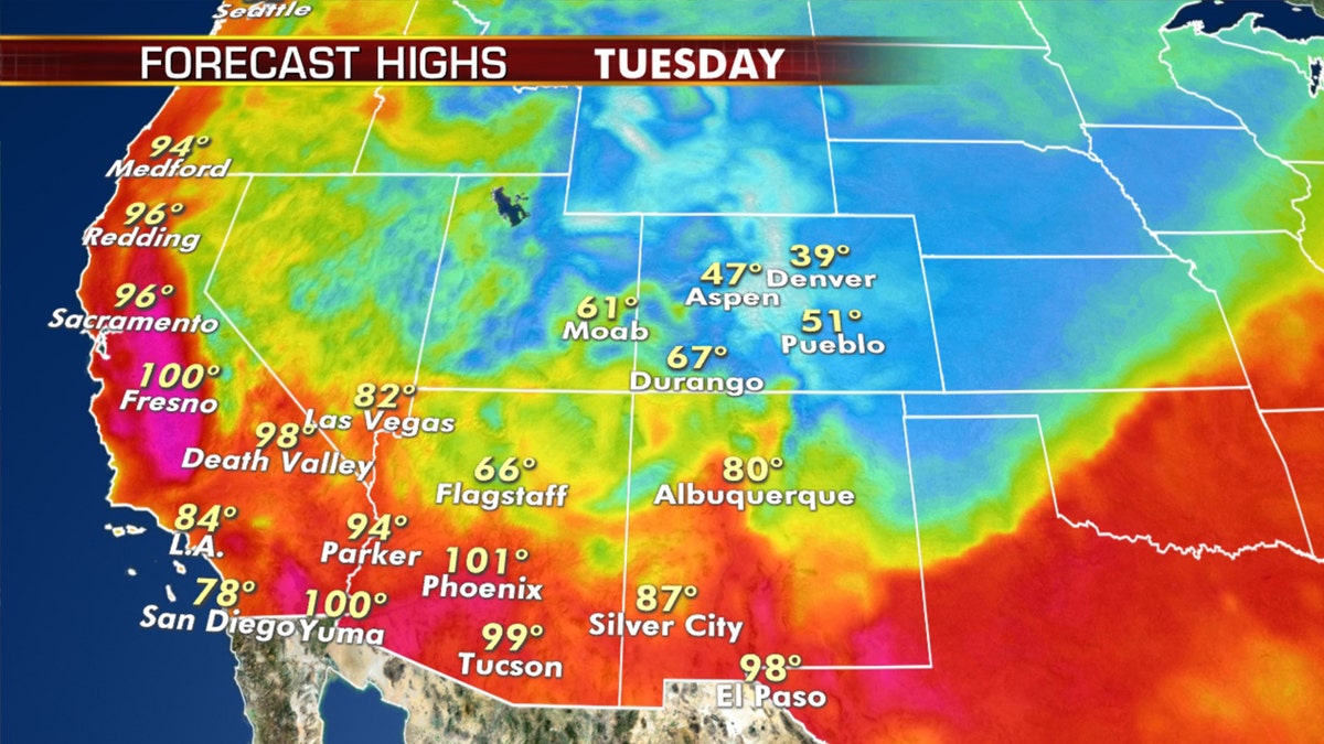 Forecast high temperatures for Tuesday, Sept. 8, 2020.