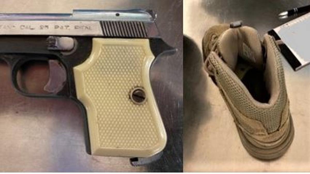 This .25 caliber handgun was "artfully concealed" in this shoe, according to the TSA. (Transportation Security Administration)