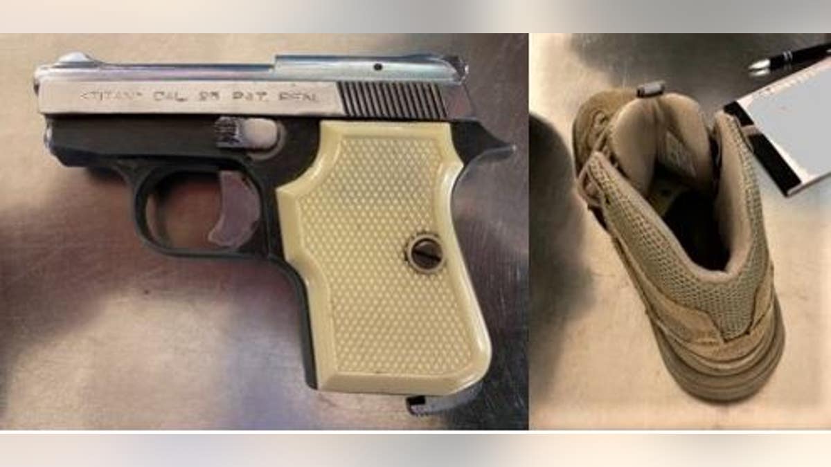 This .25 caliber handgun was "artfully concealed" in this shoe, according to the TSA. (Transportation Security Administration)