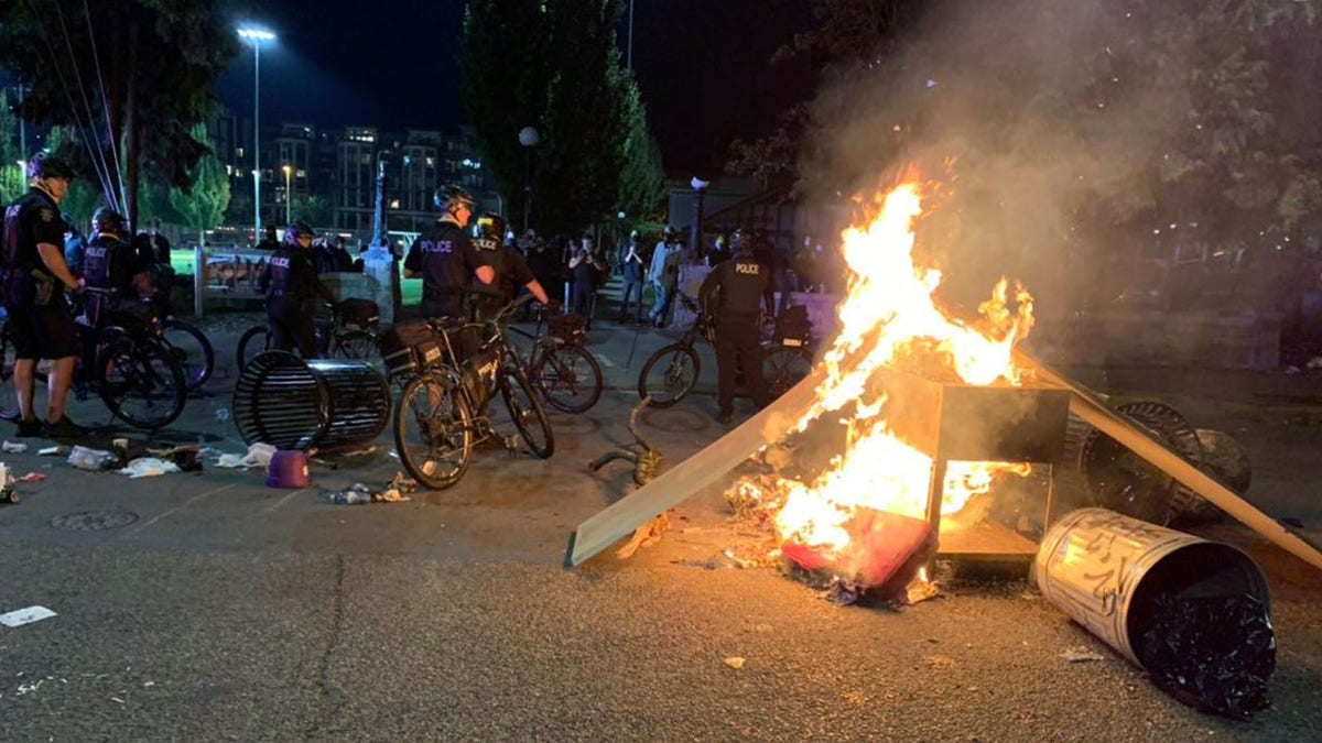 Police made seven arrests in downtown Seattle Saturday evening after a protest turned violent and chaotic. 