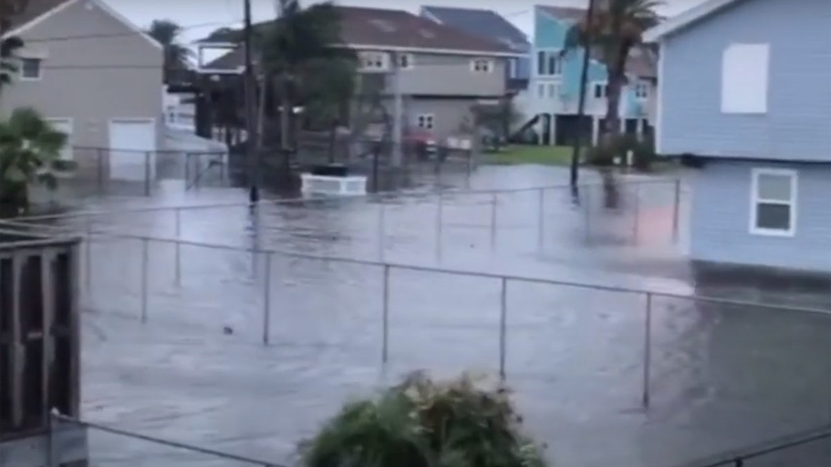 Storm surge flooding can be seen in Jamaica Beach, Texas as Tropical Storm Beta nears the coast.