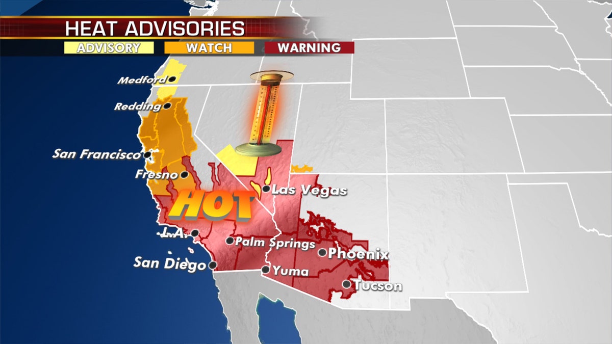 Heat warnings and advisories stretch across the West.