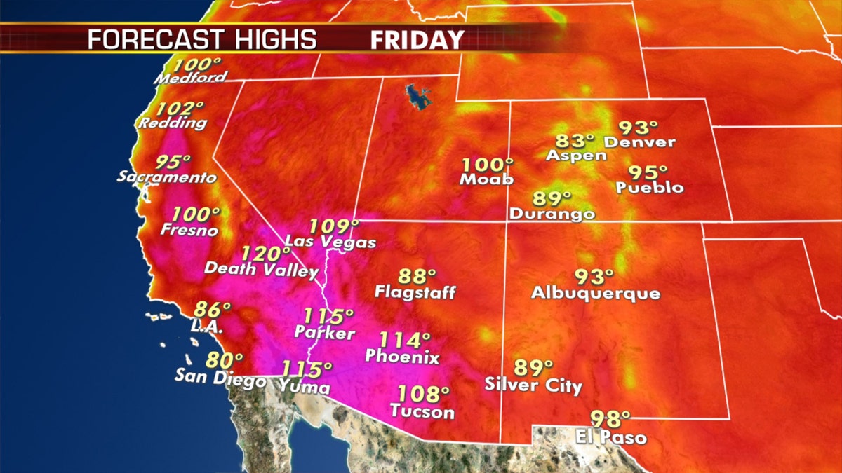 Forecast high temperatures for Friday, Sept. 4, 2020.