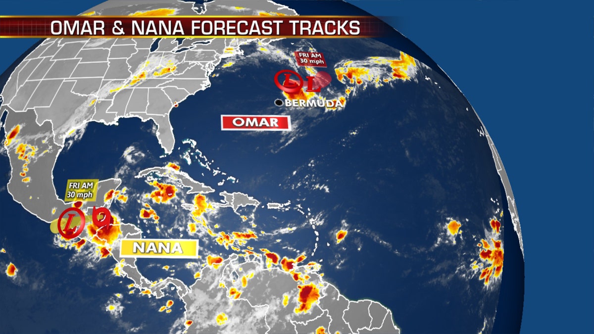 The current tropical activity in the Atlantic basin.