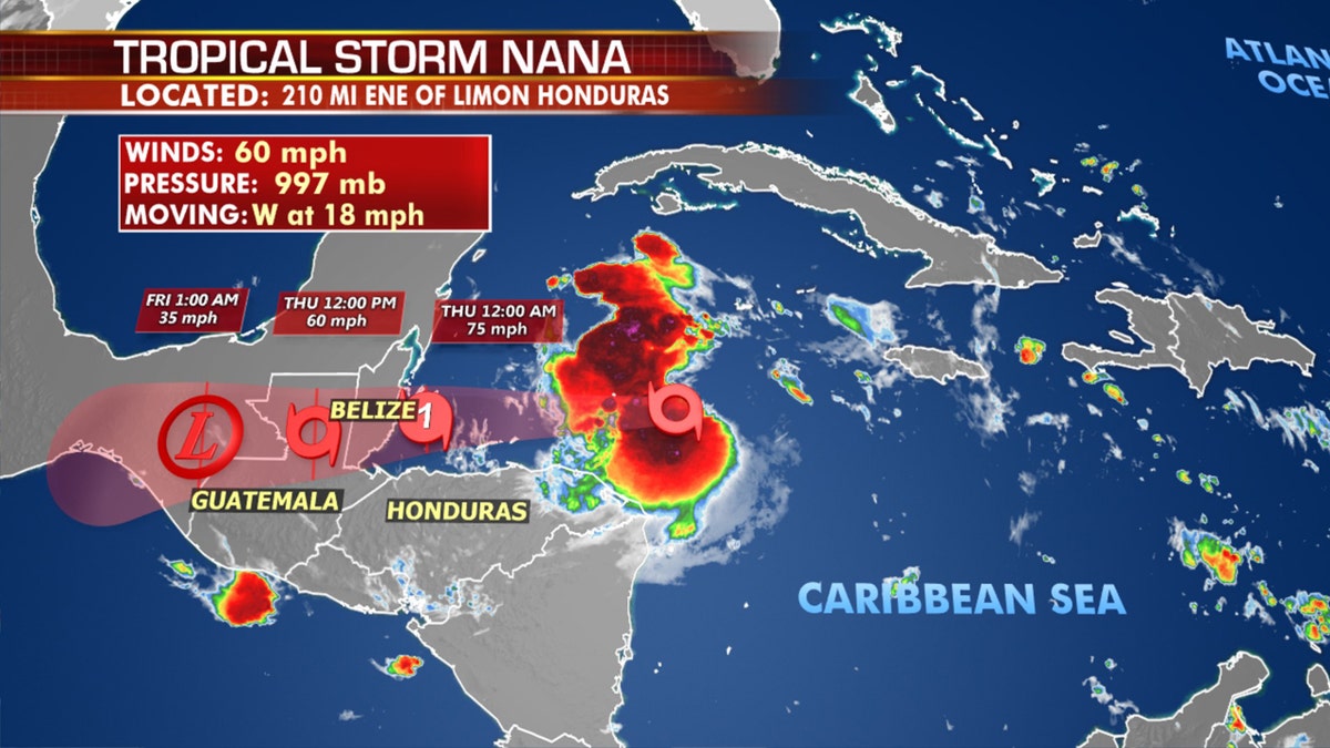 The forecast track of Tropical Storm Nana.
