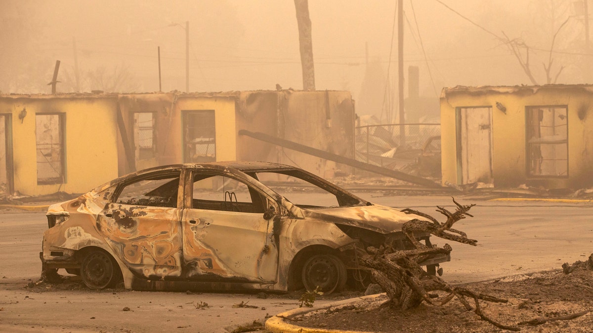 The Oak Park Motel was destroyed by the flames of the Beachie Creek Fire east of Salem, Ore., Sunday, Sept. 13, 2020.