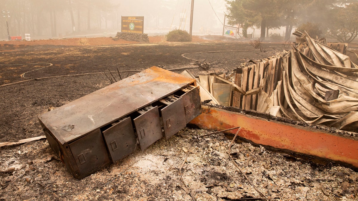 Flames from the Beachie Creek Fire destroyed the Oregon Department of Forestry, North Cascade District Office in Lyons, Ore., Sunday, Sept. 13, 2020.