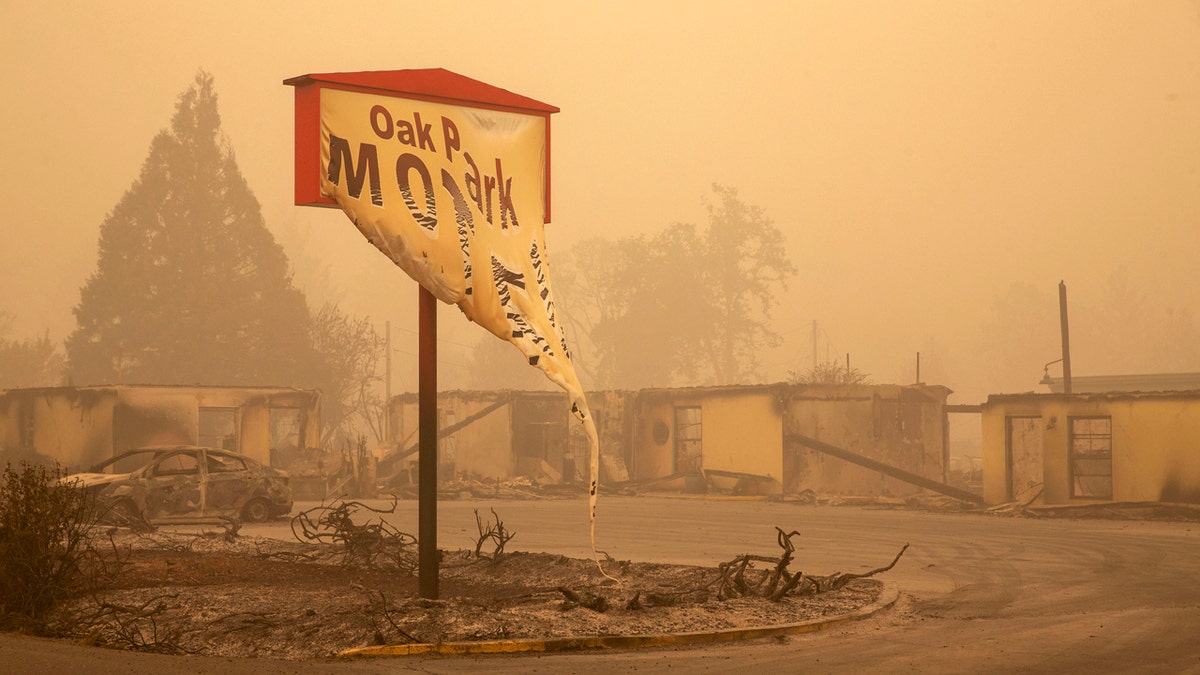 The Oak Park Motel was destroyed by the flames of the Beachie Creek Fire east of Salem, Ore., Sunday, Sept. 13, 2020.