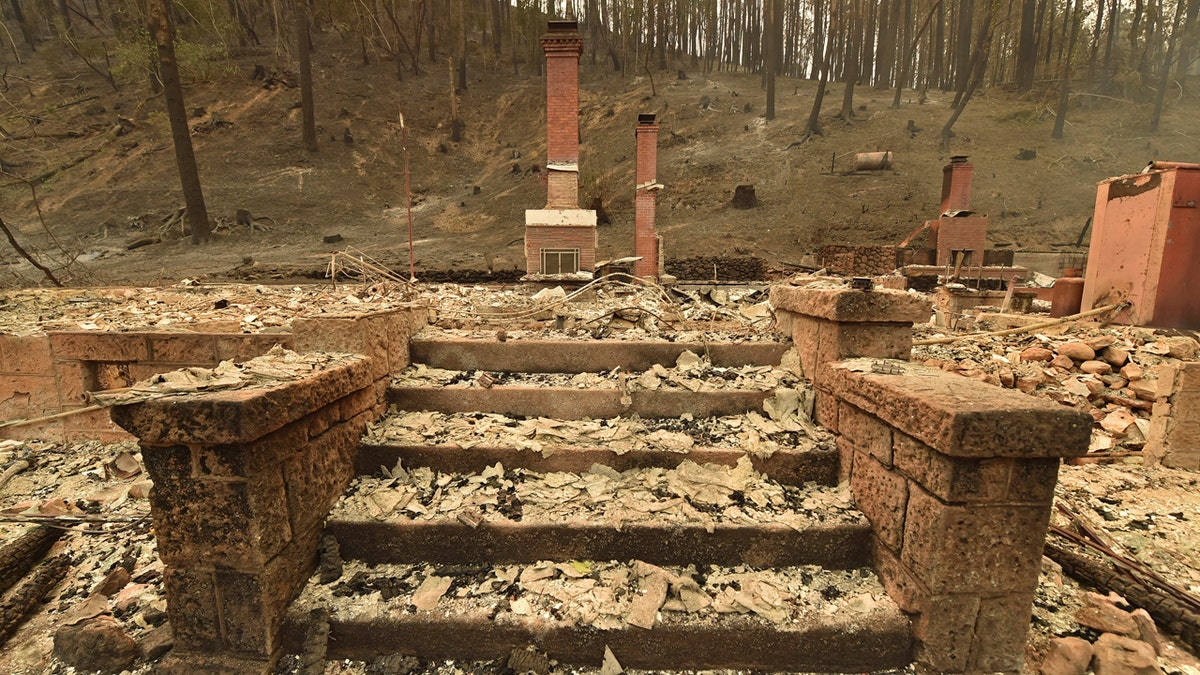 A home on Crystal Ranch Road is destroyed by the Glass Fire in St. Helena, Calif., on Monday, Sept. 28, 2020.