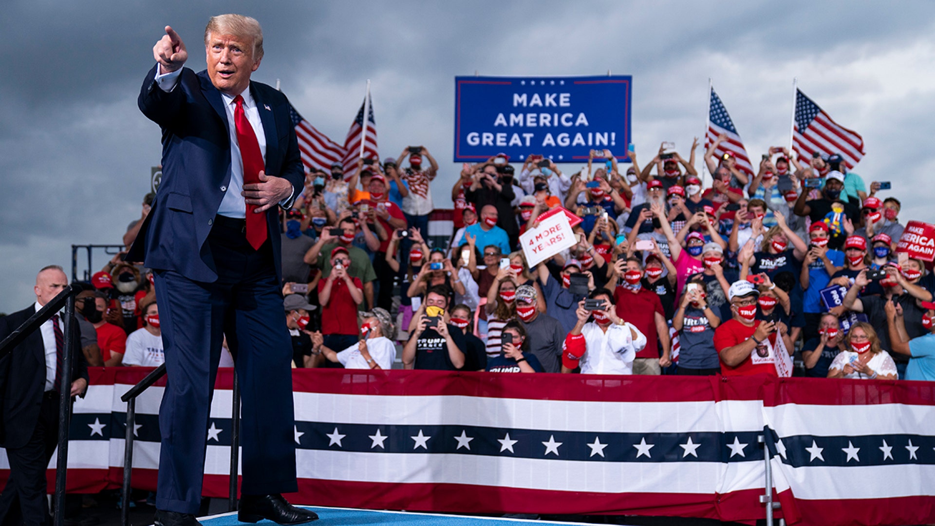 President Donald Trump arrives to speak at a campaign rally at Smith Reynolds Airport, in Winston-Salem, North Carolina, Sept. 8, 2020.