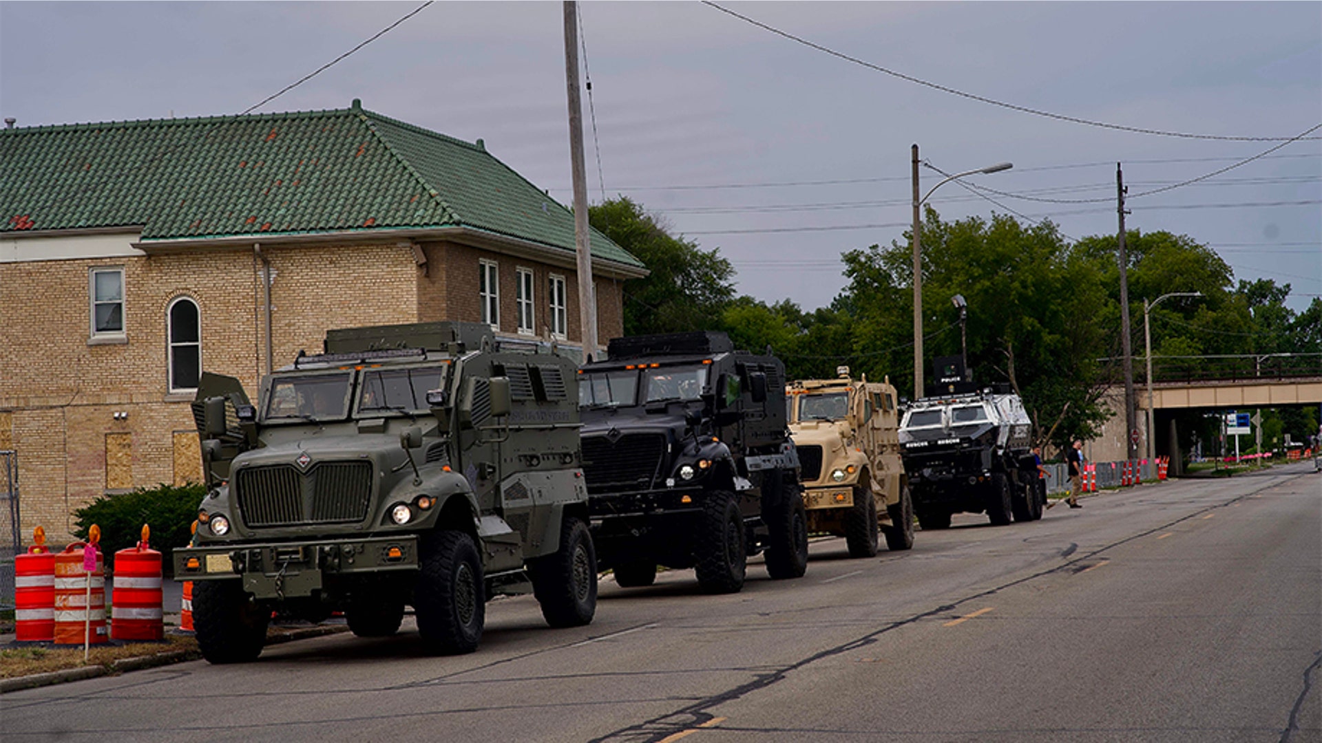 Security vehicles gather on Sept.1, in Kenosha, Wis.