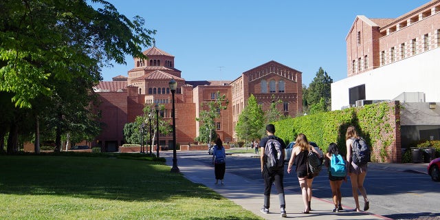 Los Angeles, California, USA - May 2, 2017. The location is University of California, Los Angeles. Large group of students walking about at the University campus.