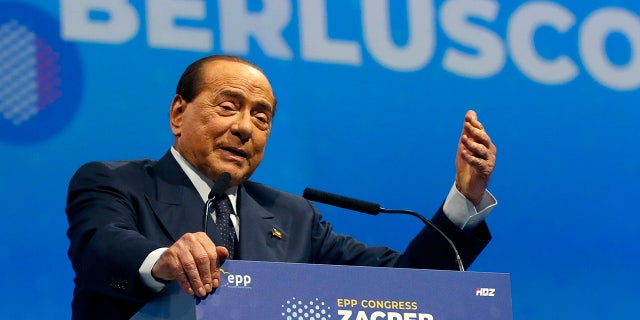 In this Nov. 21, 2019 file photo, Silvio Berlusconi, Italian former Premier and President of Forza Italia (Go Italy) party speaks during the European Peoples Party (EPP) congress in Zagreb, Croatia. (AP Photo/Darko Vojinovic, file)