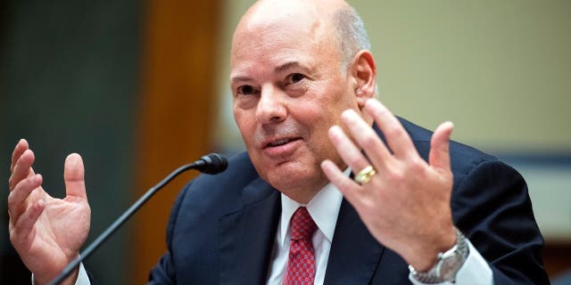 FILE - In this Aug. 24, 2020, file photo, Postmaster General Louis DeJoy testifies during a House Oversight and Reform Committee hearing on the Postal Service on Capitol Hill in Washington. (Tom Williams/Pool via AP)