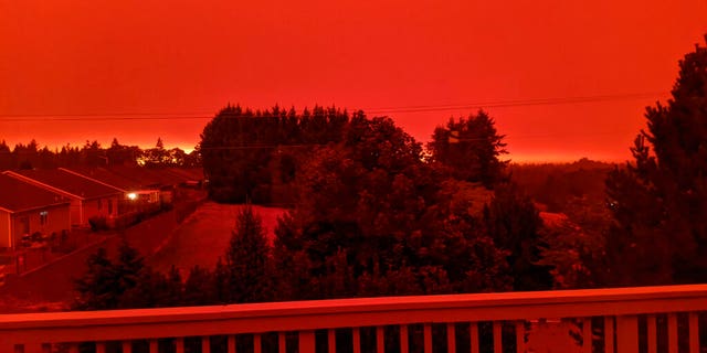 This photo taken from the home of Russ Casler in Salem, Ore., shows the smoke-darkened sky well before sunset at around 5 p.m., Tuesday, Sept. 8, 2020. (Associated Press)