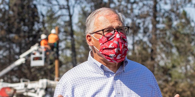 Washington Gov. Jay Inslee speaks on the state's wildfires during a news conference in Malden, Wash., Sept. 10, 2020. (Associated Press)