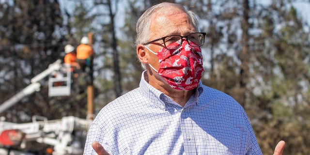 Washington Gov. Jay Inslee speaks on the state's wildfires during a news conference in Malden, Wash., Sept. 10, 2020. (Associated Press)