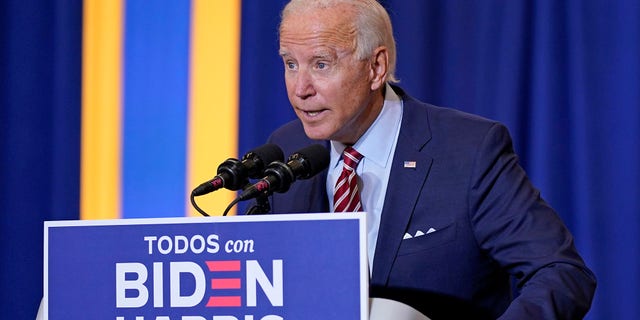 Former Vice President Joe Biden speaks during a Hispanic Heritage Month event, Sept. 15, 2020, at Osceola Heritage Park in Kissimmee, Florida. (AP Photo/Patrick Semansky)