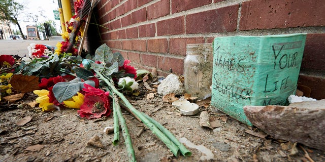 A memorial for James Scurlock is seen Sept. 16, 2020, near where he was shot and killed on May 30, in Omaha, Neb. (Associated Press)