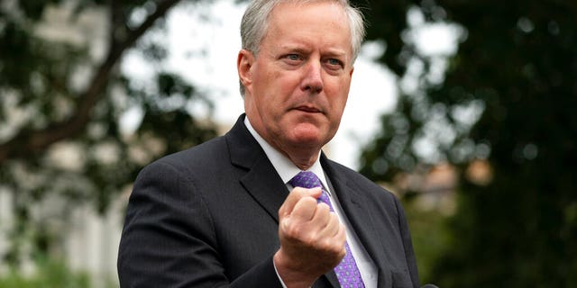 White House Chief of Staff Mark Meadows speaks with reporters at the White House, Thursday, Sept. 17, 2020, in Washington.