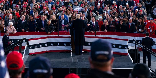 President Donald Trump speaks during a campaign rally at Bemidji Regional Airport, Sept. 18, in Bemidji, Minn. (AP Photo/Evan Vucci)
