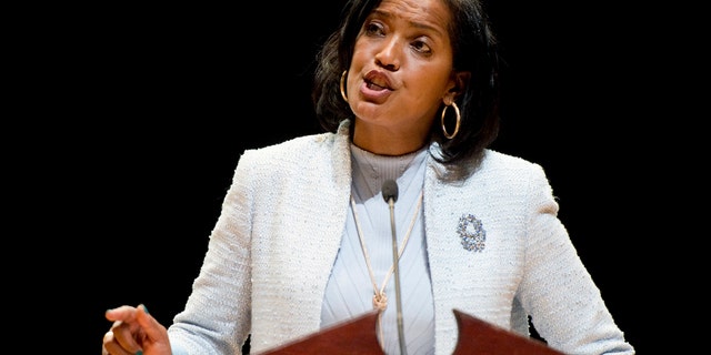 FILE- In this May 14, 2018 file photo, then-candidate Jahana Hayes addresses delegates during the Democratic convention for the 5th District in Waterbury, Conn. So far in 2021, Rep. Jahana Hayes , D-Conn., had the biggest pay gap in Congress for her 13 female staffers and one male senior staffer.  (Jim Shannon/Republican-American via AP, File)