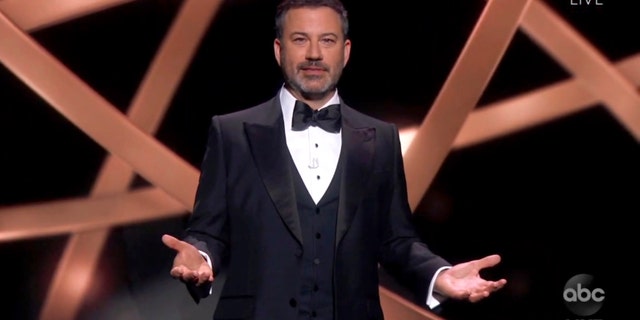 In this video grab captured on Sept. 20, 2020, courtesy of the Academy of Television Arts and Sciences and ABC Entertainment, host Jimmy Kimmel speaks during the 72nd Emmy Awards broadcast. (The Television Academy and ABC Entertainment via AP)