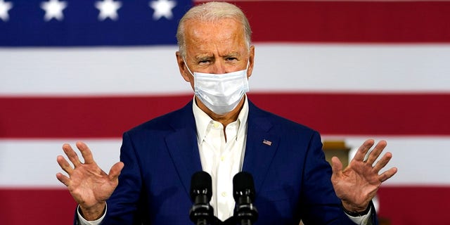 Democratic presidential candidate former Vice President Joe Biden speaks at Wisconsin Aluminum Foundry in Manitowoc, Wis., Monday, Sept. 21, 2020. (AP Photo/Carolyn Kaster)