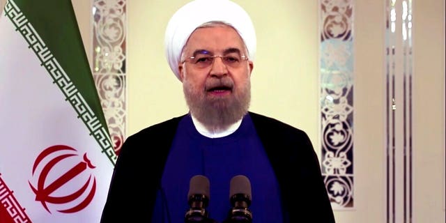 In this image made from UNTV video, Iranian President Hassan Rouhani speaks in a pre-recorded message which was played during the 75th session of the United Nations General Assembly, Tuesday, Sept. 22, 2020, at UN headquarters in New York.