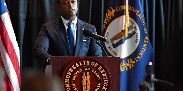 Kentucky Attorney General Daniel Cameron addresses the media following the return of a grand jury investigation into the death of Breonna Taylor, in Frankfort, Ky., Wednesday, Sept. 23, 2020. Of the three Louisville Metro police officers being investigated, one was indicted. (AP Photo/Timothy D. Easley)