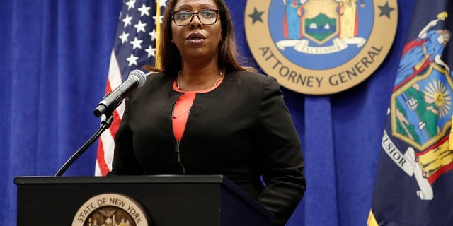 New York State Attorney General Letitia James addresses the media during a news conference in New York. (AP Photo/Kathy Willens, File)