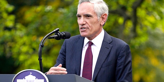 White House coronavirus adviser Dr. Scott Atlas speaks during an event with President Donald Trump about coronavirus testing in the Rose Garden of the White House, Monday, Sept. 28, 2020, in Washington. (AP Photo/Evan Vucci)