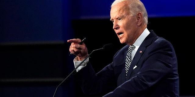 Democratic presidential candidate former Vice President Joe Biden speaks during the first presidential debate Tuesday, Sept. 29, 2020, at Case Western University and Cleveland Clinic, in Cleveland, Ohio. (AP Photo/Julio Cortez)