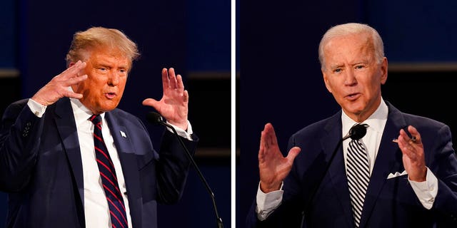 President Donald Trump, left, and former Vice President Joe Biden during the first presidential debate Tuesday, Sept. 29, 2020, at Case Western University and Cleveland Clinic, in Cleveland, Ohio.