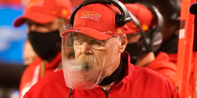 Kansas City Chiefs head coach Andy Reid watches from the sideline in the first half of an NFL football game against the Houston Texans Thursday, Sept. 10, 2020, in Kansas City, Mo. (AP Photo/Charlie Riedel)