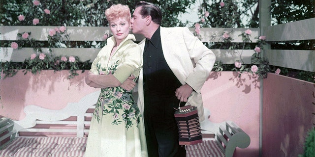 American actress Lucille Ball (1911-1989) with her husband Desi Arnaz (1917-1986), circa 1955.