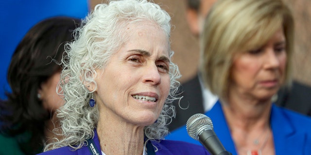 L.A. County Department of Public Health Director Barbara Ferrer addresses a press conference held at the steps of Kenneth Hahn Hall of Administration in Los Angeles on March 4, 2020.