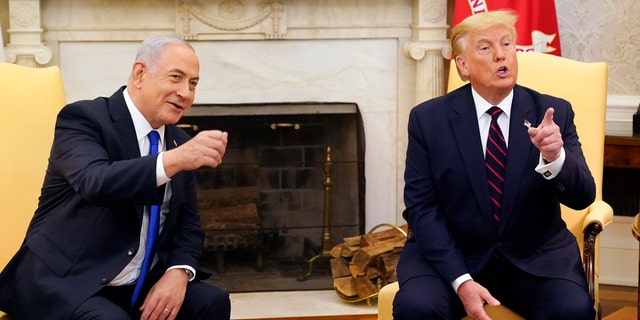 President Donald Trump, right, meets Israeli Prime Minister Benjamin Netanyahu on September 15, 2020 at the White House.